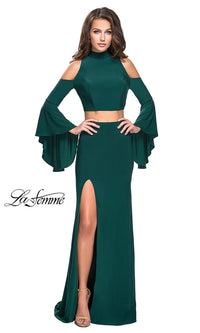 Forest Green La Femme Long Cold-Shoulder Prom Dress