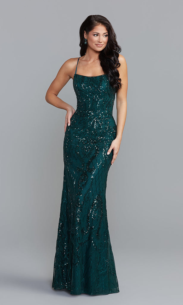 Sequin Print Long Formal Dress Statement Back