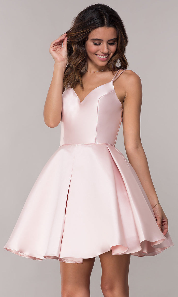 French Pink Semi-Formal A-Line Alyce Homecoming Dress in Satin