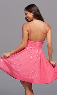  Knee-Length A-Line Fuchsia Pink Sequin Hoco Dress