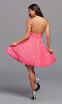 Knee-Length A-Line Fuchsia Pink Sequin Hoco Dress