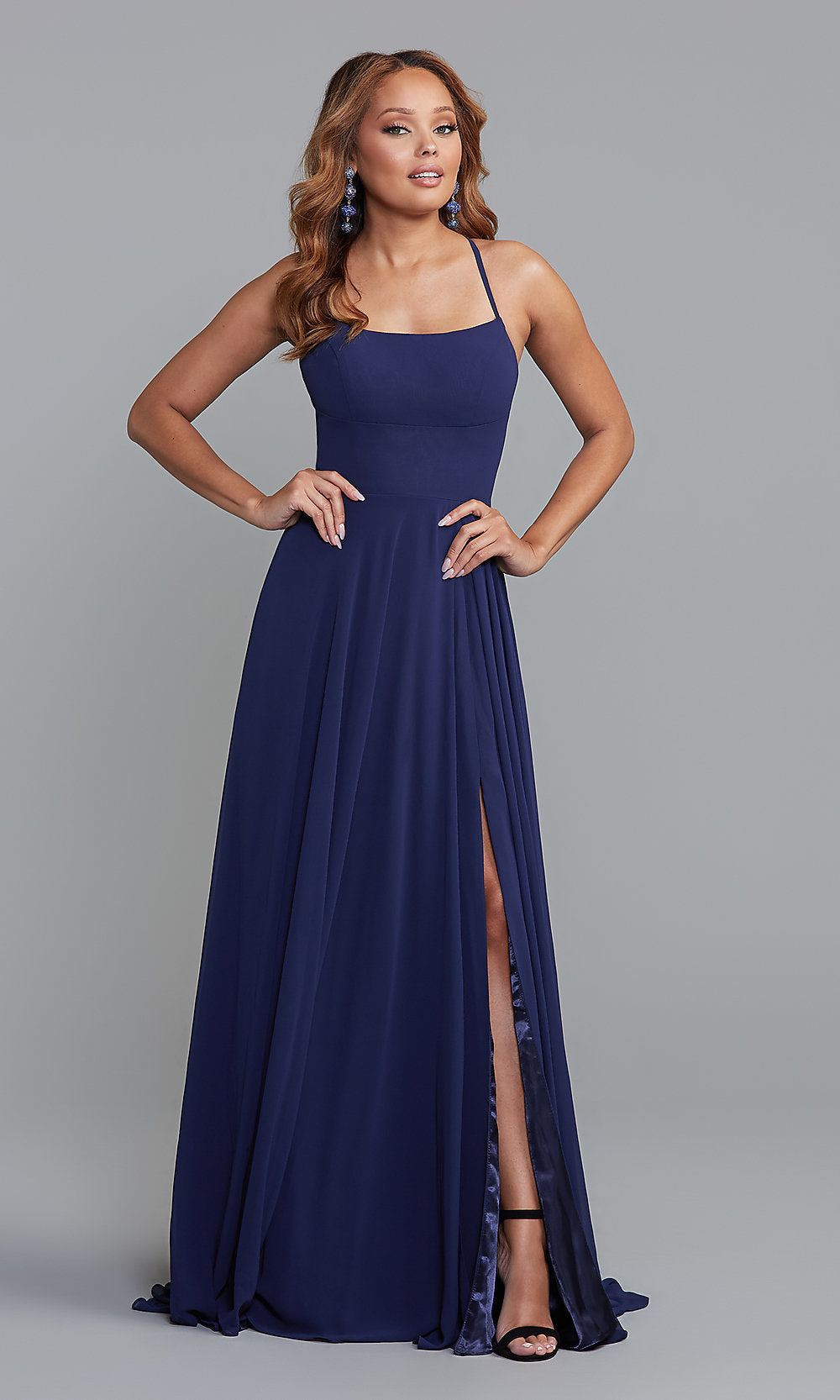 Square-Neck Long Chiffon Formal Prom Dress by PromGirl
