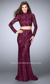 Garnet Lace Two-Piece Long Prom Dress