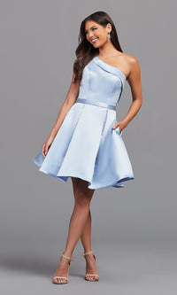  One-Shoulder Short Satin A-Line Party Dress