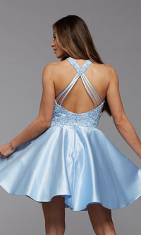  Lace-Bodice High-Neck Short Prom Dress