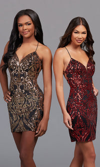  Short Backless Homecoming Dress with Sequin Pattern