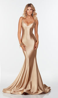 Gold Long Gold Prom Dress with Lace-Up Back