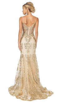  Corset-Bodice Long Sparkly Beaded Formal Dress