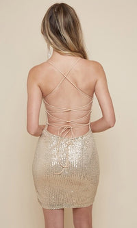  Sequin Short Homecoming Dress with Strappy Back