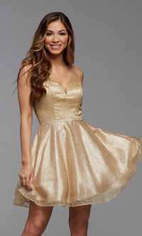 Gold Glitter Tulle Short Homecoming Dance Dress