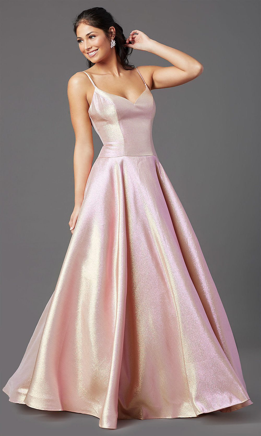 Gold Pink Long Glitter A-Line Formal Prom Dress by PromGirl