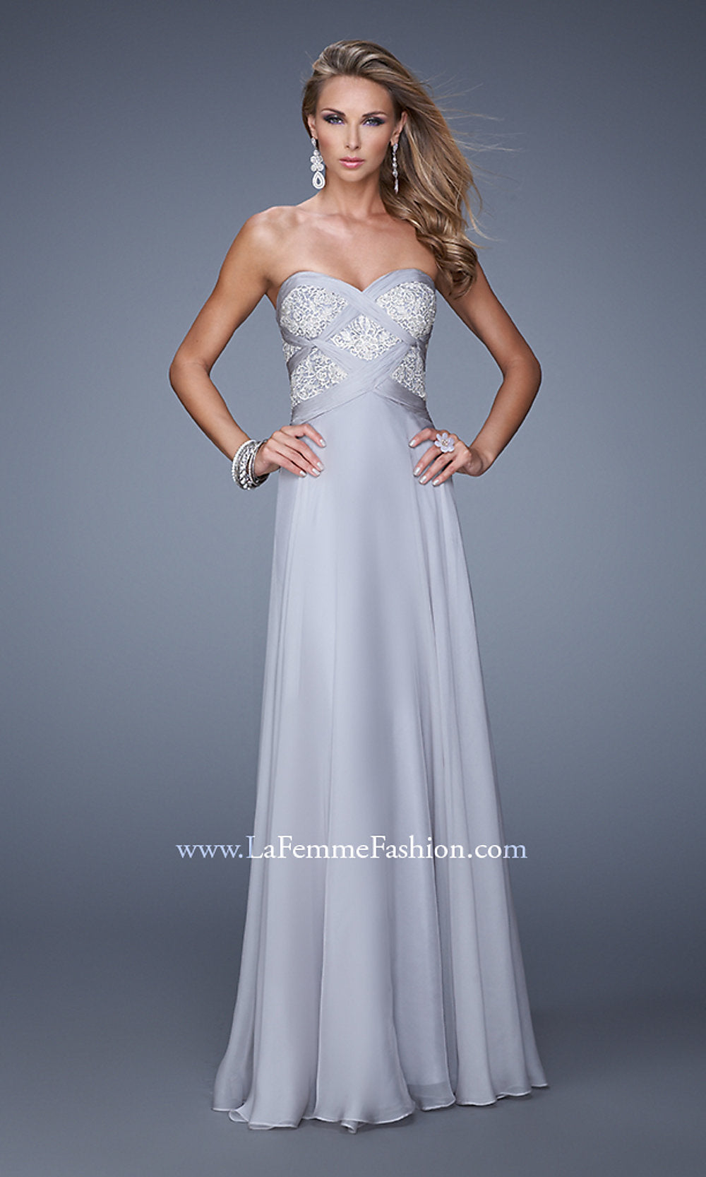 Gray Long Strapless Formal Dress by La Femme