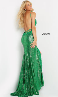  Jovani Long Sequin Backless Prom Dress with Slit