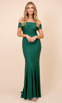 Green Off-the-Shoulder Classic Long Formal Evening Gown