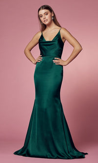 Green Cowl-Neck Simple Long Prom Dress
