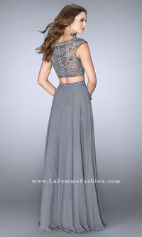  Long Bateau Neck Silver Two Piece Prom Dress