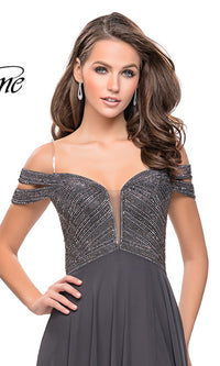  Off-the-Shoulder Open-Back Long La Femme Prom Dress