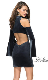  Velvet Cold-Shoulder Homecoming Dress with Sleeves