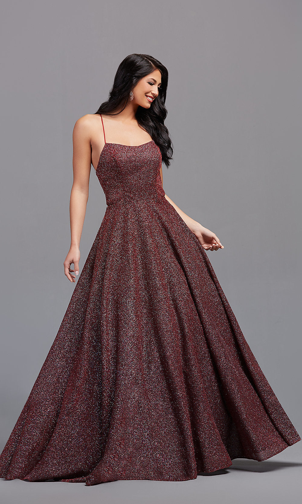 Heartbeat Long Glitter A-Line Prom Ball Gown with pockets.