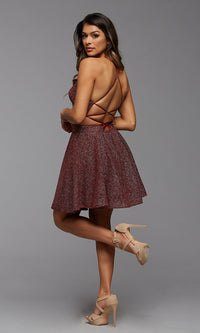  Strappy-Back Sparkly A-line Short Prom Dress