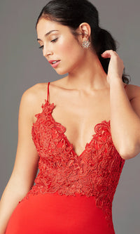  Long V-Neck Lace-Bodice PromGirl Prom Dress