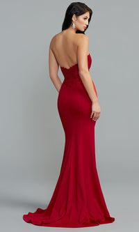 Embroidered-Bodice Strapless Long Formal Dress