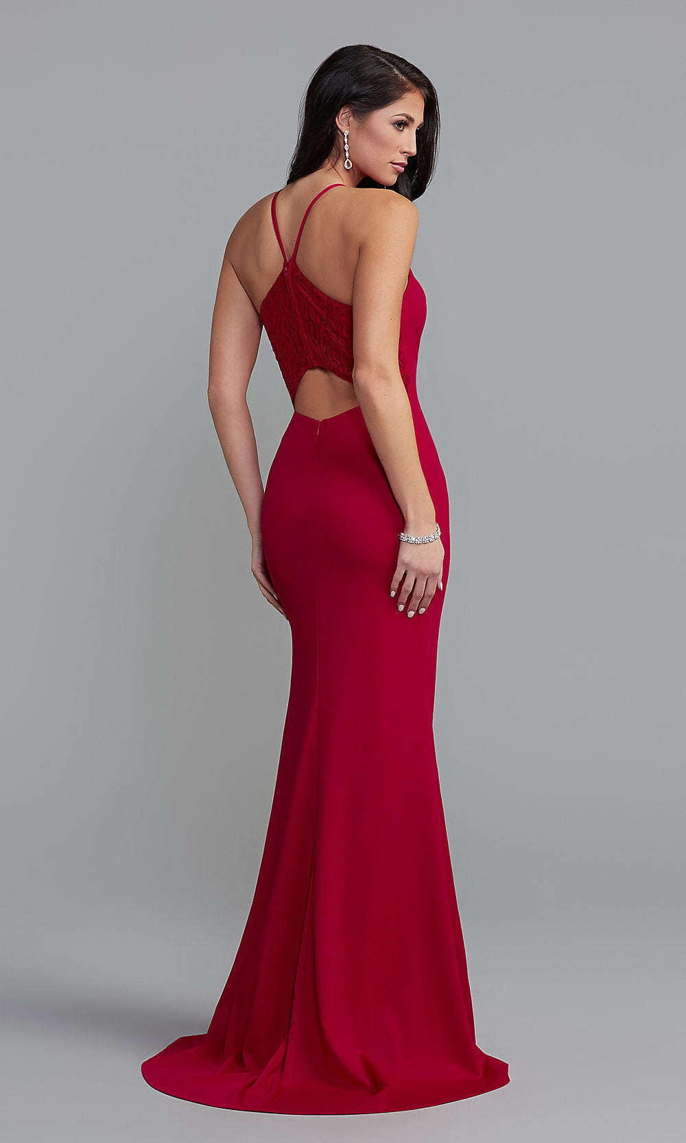  High-Neck Long Formal Prom Dress with Lace Back