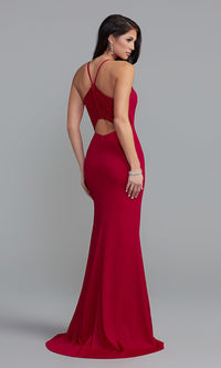  High-Neck Long Formal Prom Dress with Lace Back