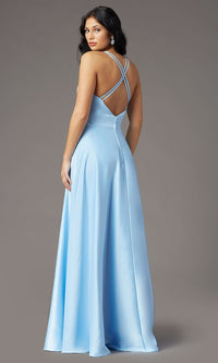 Heavenly PromGirl Long V-Neck Faux-Wrap Prom Dress