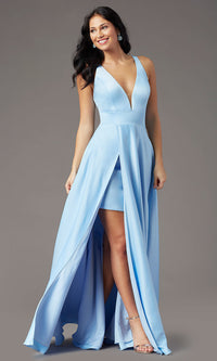  PromGirl Long V-Neck Faux-Wrap Prom Dress