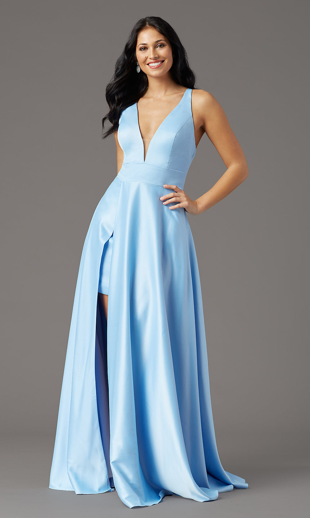 Long VNeck FauxWrap Prom Dress with Underskirt