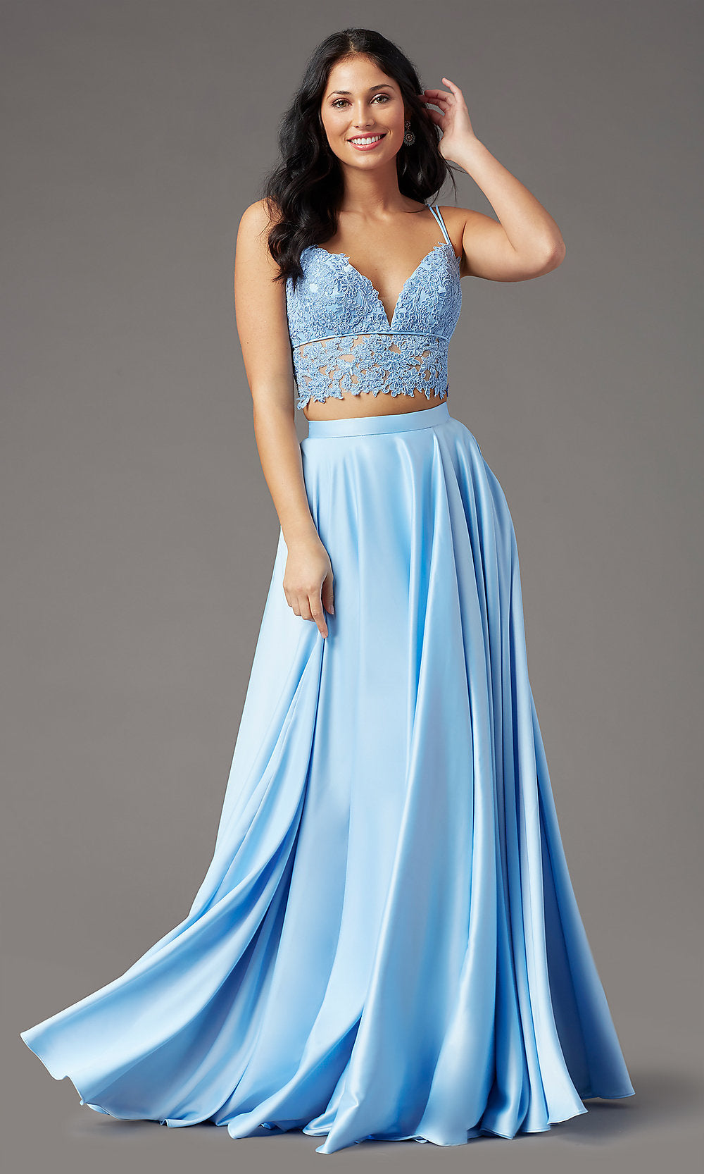  Faux-Wrap Long Two-Piece Prom Dress by PromGirl