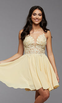Honeysuckle Short Chiffon and Lace Formal Prom Dress