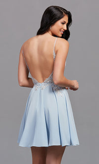  Embroidered-Sheer-Bodice Short Prom Dress