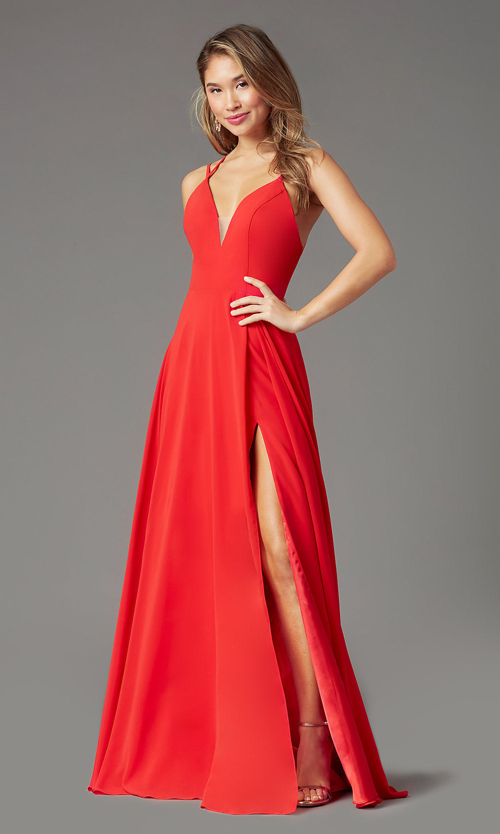 Hot Chili Caged-Back Long Formal Prom Dress by PromGirl