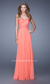 Hot Coral Strapless La Femme Dress with Low Cut Back 20658