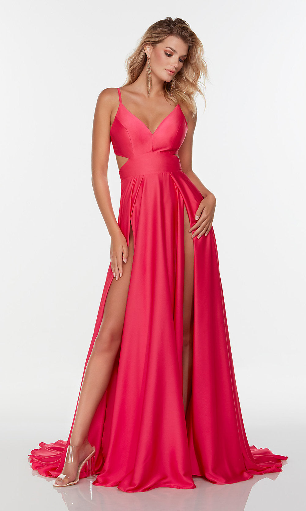  Alyce Hot Pink Long Prom Dress with Double Slits