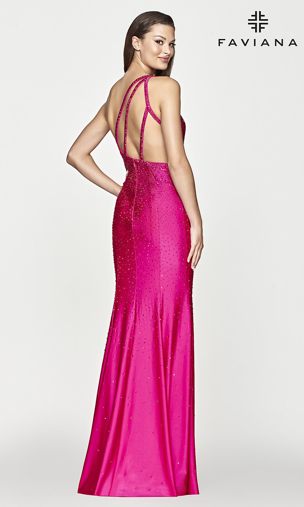 Faviana Beaded Long One-Shoulder Hot Pink Prom Dress Faviana Beaded Long One-Shoulder Hot Pink Prom Dress