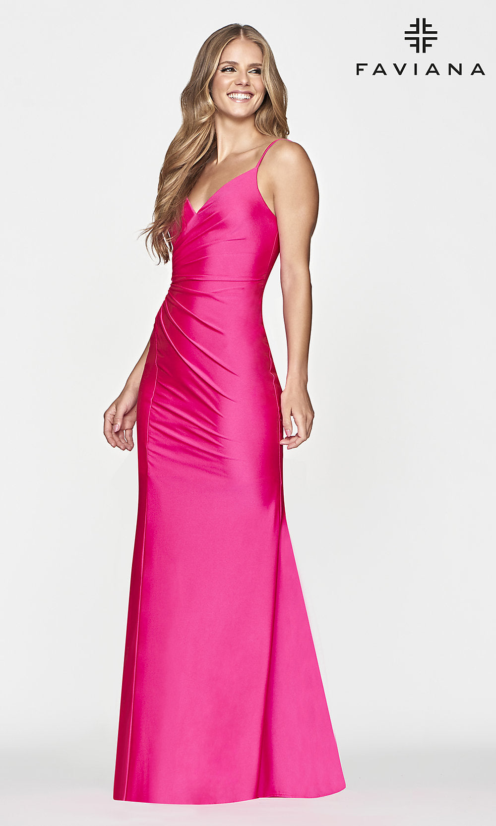  Lace-Up-Back Faviana Hot Pink Long Prom Dress