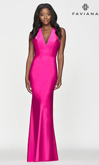 Hot Pink Faviana Hot Pink Long Prom Dress with Strappy Back