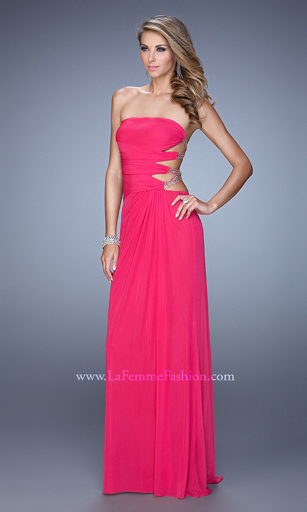  Strapless La Femme Prom Dress with Open Back