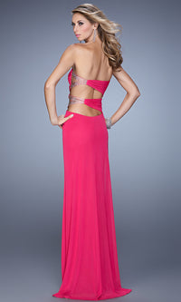 Hot Pink Strapless La Femme Prom Dress with Open Back