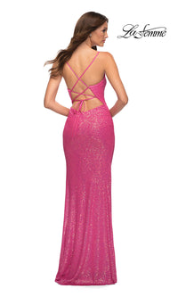  Long Sequin La Femme Prom Dress in Hot Pink