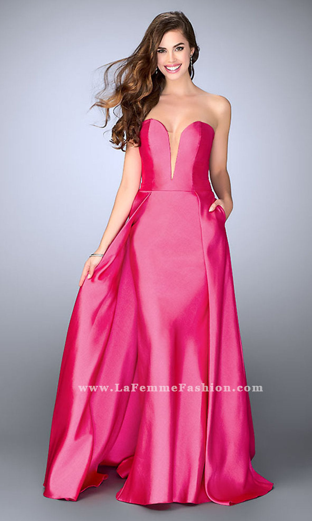 Hot Pink Strapless Prom Dress with Pockets
