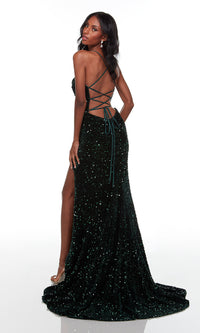 Hunter Strappy-Back Hunter Green Long Sequin Prom Dress