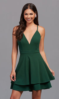 Hunter Hunter Green Short Homecoming Dress with Lace Back