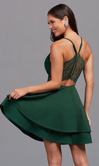  Hunter Green Short Homecoming Dress with Lace Back