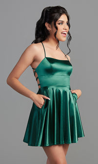 Hunter Corset-Back Short Homecoming Dress with Pockets