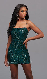  Sequin-Print Fitted Short Homecoming Dress
