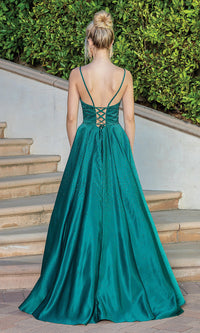  A-Line Long Beaded Prom Dress with Pockets
